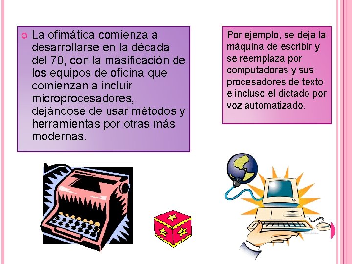  La ofimática comienza a desarrollarse en la década del 70, con la masificación