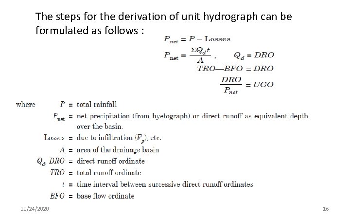 The steps for the derivation of unit hydrograph can be formulated as follows :