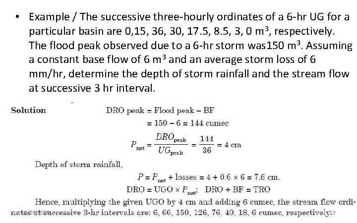  • Example / The successive three-hourly ordinates of a 6 -hr UG for