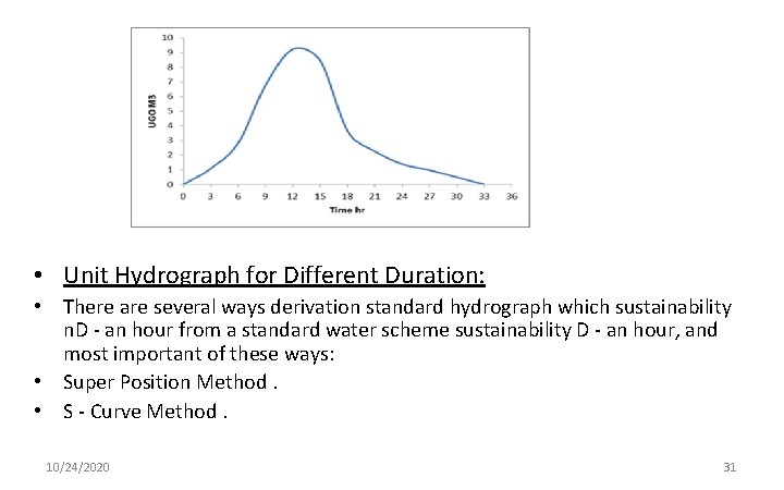  • Unit Hydrograph for Different Duration: • There are several ways derivation standard