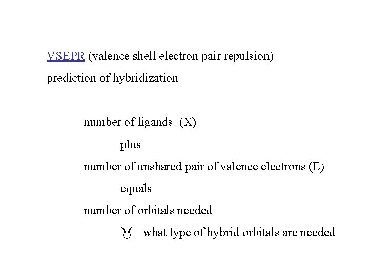 VSEPR (valence shell electron pair repulsion) prediction of hybridization number of ligands (X) plus