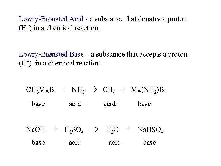 Lowry-Brønsted Acid - a substance that donates a proton (H+) in a chemical reaction.