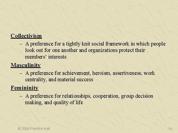 Collectivism – A preference for a tightly knit social framework in which people look