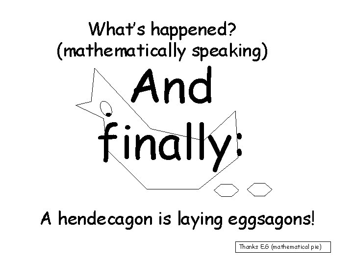What’s happened? (mathematically speaking) And finally: A hendecagon is laying eggsagons! Thanks E. G