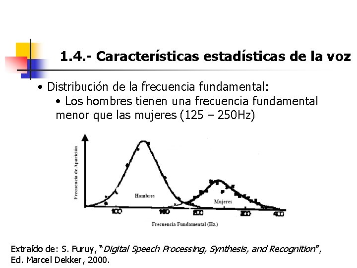 1. 4. - Características estadísticas de la voz • Distribución de la frecuencia fundamental: 1. 4. - Características estadísticas de la voz • Distribución de la frecuencia fundamental: