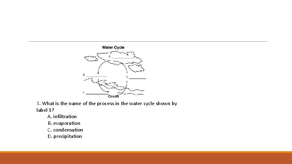 3. What is the name of the process in the water cycle shown by