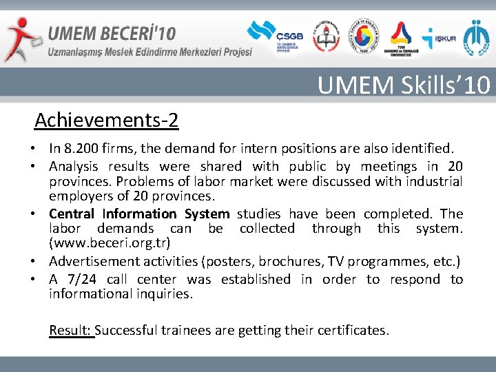 UMEM Skills’ 10 Achievements-2 • In 8. 200 firms, the demand for intern positions