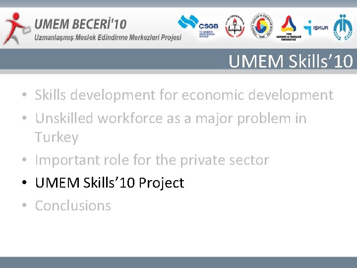 UMEM Skills’ 10 • Skills development for economic development • Unskilled workforce as a