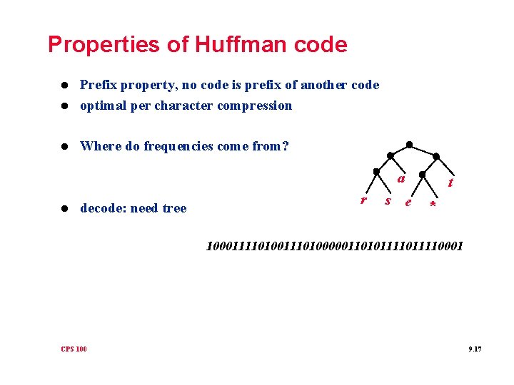 Properties of Huffman code l Prefix property, no code is prefix of another code