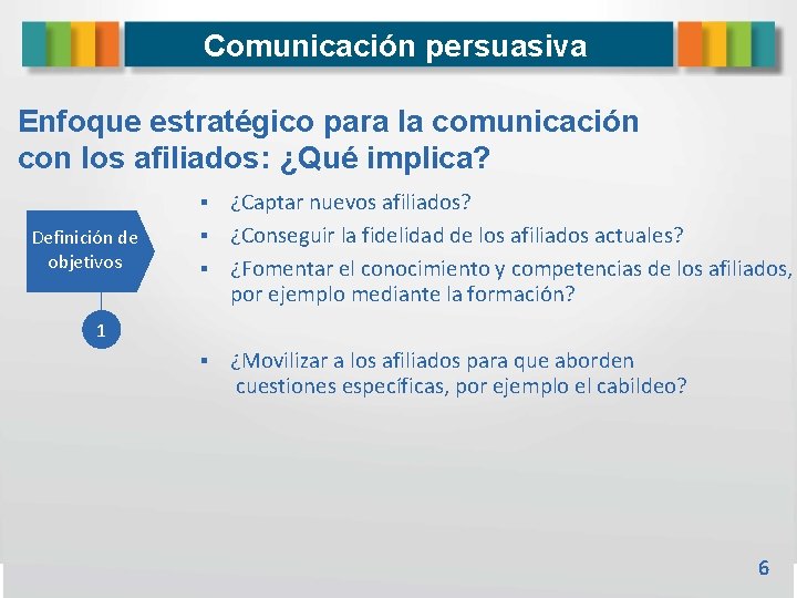 Comunicación persuasiva Enfoque estratégico para la comunicación con los afiliados: ¿Qué implica? ¿Captar nuevos