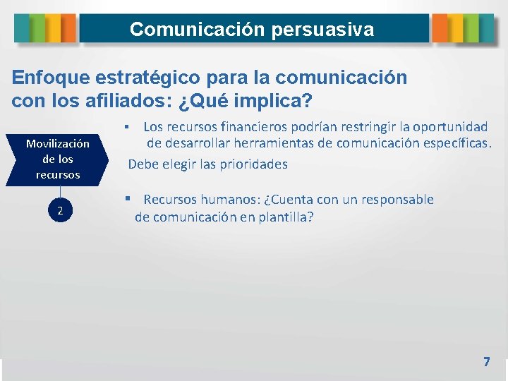 Comunicación persuasiva Enfoque estratégico para la comunicación con los afiliados: ¿Qué implica? Los recursos
