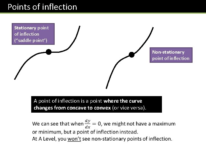 Points of inflection Stationary point of inflection (“saddle point”) Non-stationary point of inflection A