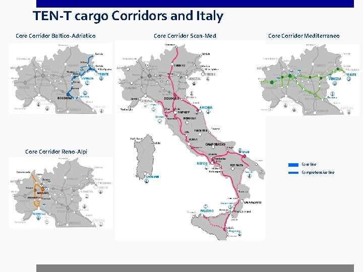 TEN-T cargo Corridors and Italy Core Corridor Baltico-Adriatico Core Corridor Scan-Med Core Corridor Mediterraneo