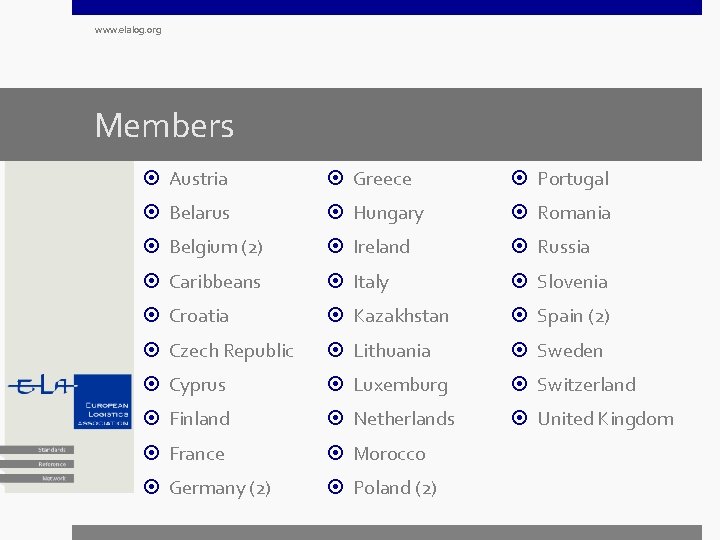 www. elalog. org Members Austria Greece Portugal Belarus Hungary Romania Belgium (2) Ireland Russia