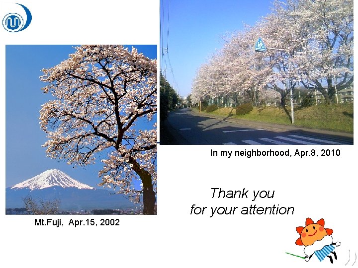 In my neighborhood, Apr. 8, 2010 Mt. Fuji, Apr. 15, 2002 Thank you for