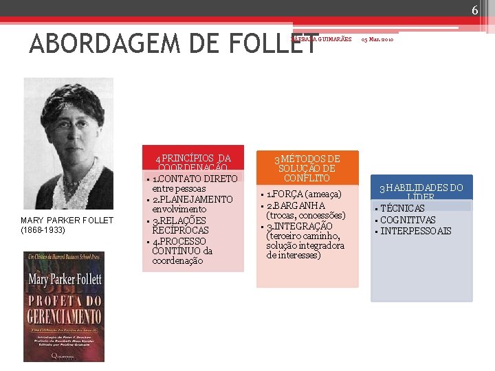 6 ABORDAGEM DE FOLLET BÁRBARA GUIMARÃES MARY PARKER FOLLET (1868 -1933) 4 PRINCÍPIOS DA