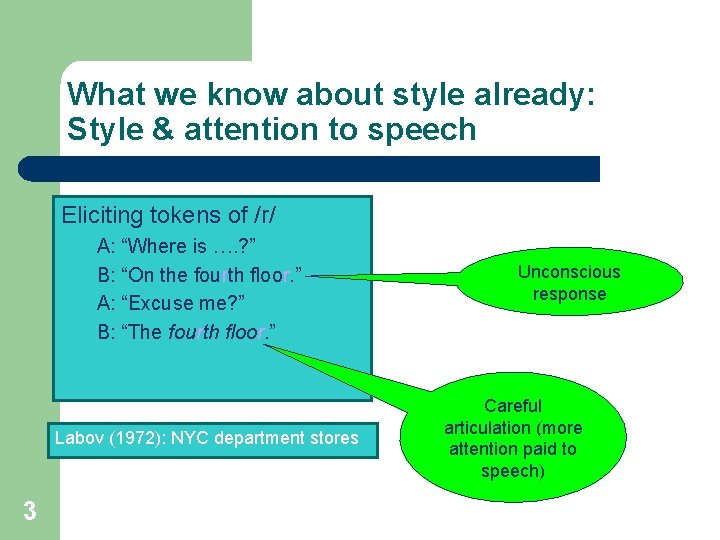 What we know about style already: Style & attention to speech Eliciting tokens of