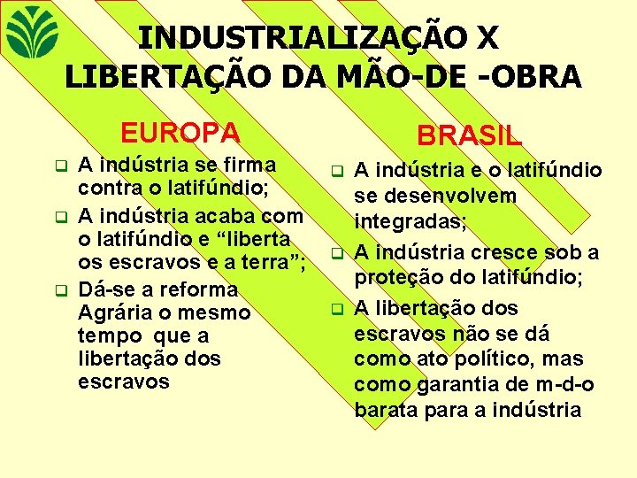 INDUSTRIALIZAÇÃO X LIBERTAÇÃO DA MÃO-DE -OBRA EUROPA q q q A indústria se firma