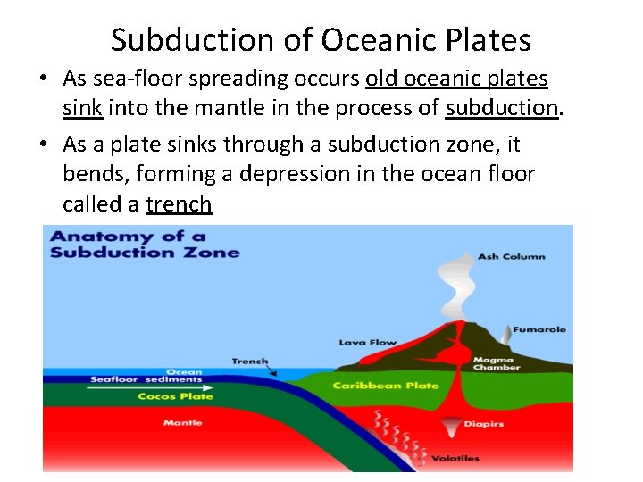 Subduction of Oceanic Plates • As sea-floor spreading occurs old oceanic plates sink into