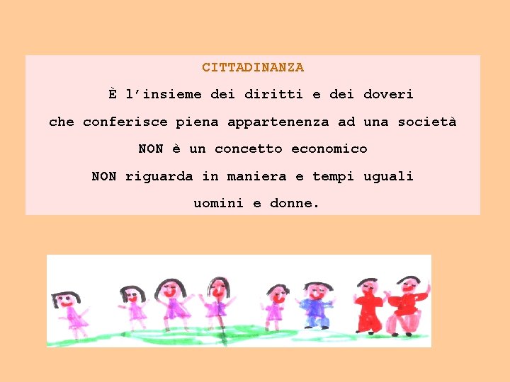 CITTADINANZA È l’insieme dei diritti e dei doveri che conferisce piena appartenenza ad una