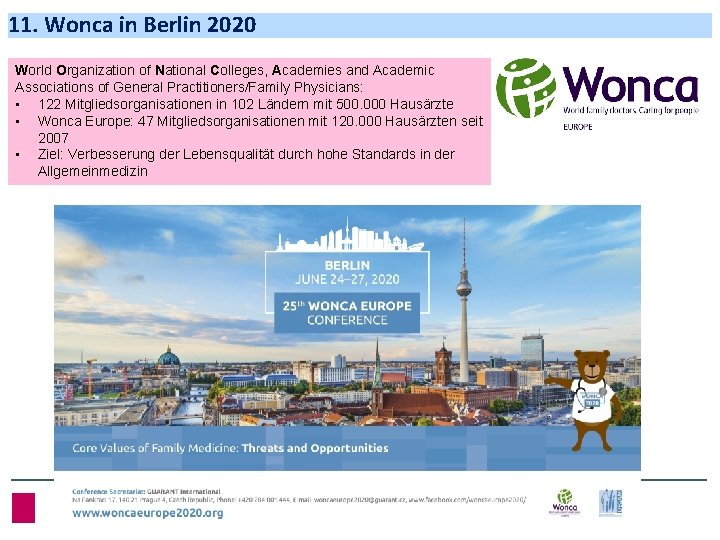 11. Wonca in Berlin 2020 World Organization of National Colleges, Academies and Academic Associations