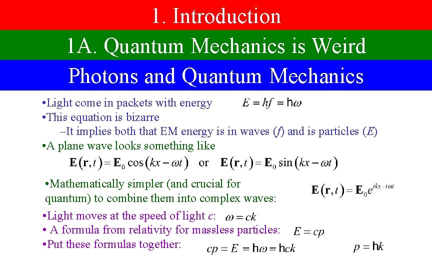 1. Introduction 1 A. Quantum Mechanics is Weird Photons and Quantum Mechanics • Light