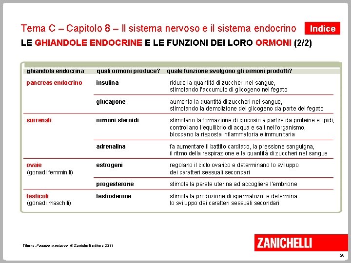 Tema C – Capitolo 8 – Il sistema nervoso e il sistema endocrino Indice