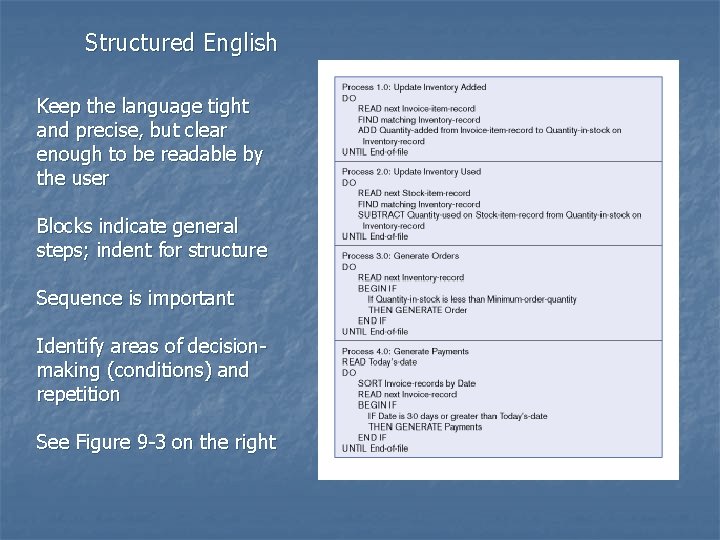 Structured English Keep the language tight and precise, but clear enough to be readable