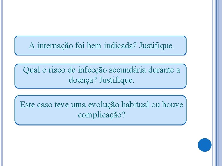 A internação foi bem indicada? Justifique. Qual o risco de infecção secundária durante a