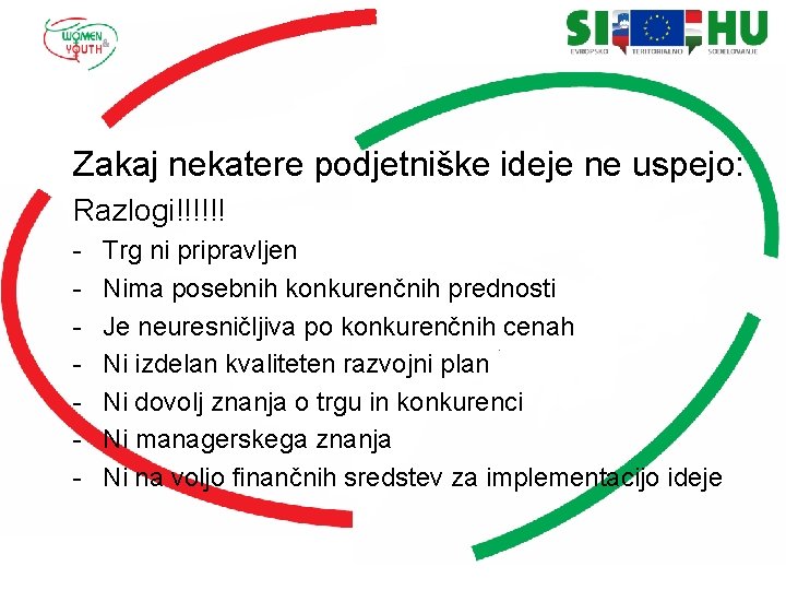 Zakaj nekatere podjetniške ideje ne uspejo: Razlogi!!!!!! - Trg ni pripravljen Nima posebnih konkurenčnih