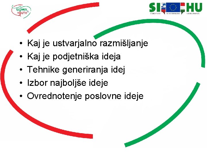  • • • Kaj je ustvarjalno razmišljanje Kaj je podjetniška ideja Tehnike generiranja