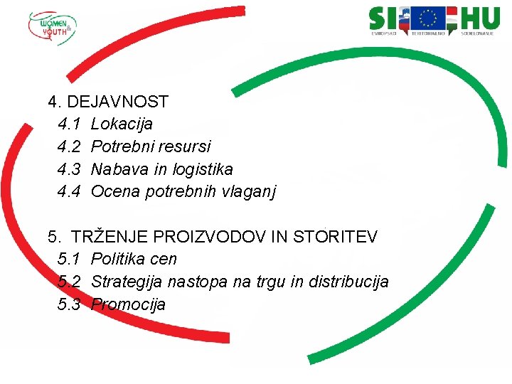 4. DEJAVNOST 4. 1 Lokacija 4. 2 Potrebni resursi 4. 3 Nabava in logistika