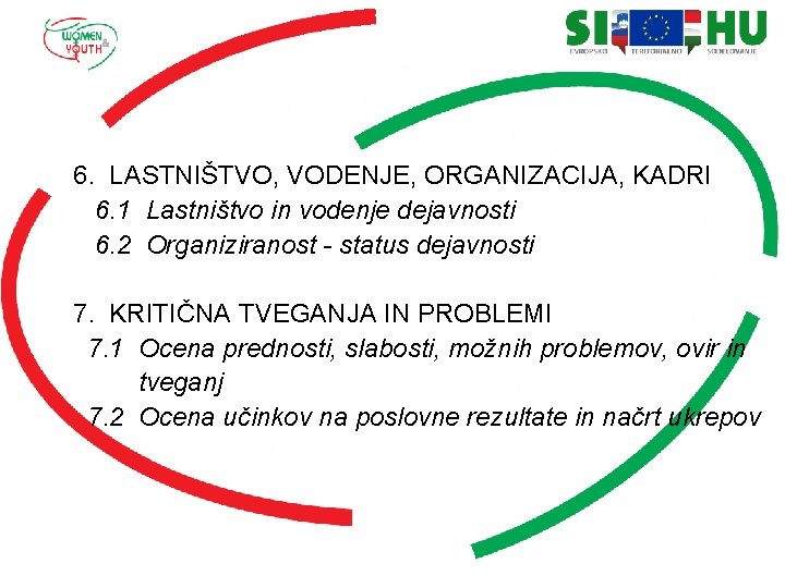 6. LASTNIŠTVO, VODENJE, ORGANIZACIJA, KADRI 6. 1 Lastništvo in vodenje dejavnosti 6. 2 Organiziranost