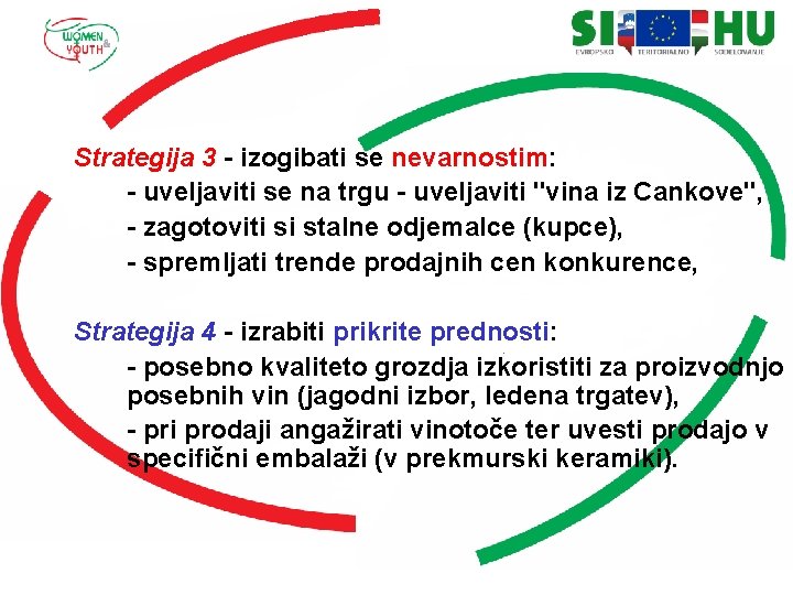 Strategija 3 - izogibati se nevarnostim: - uveljaviti se na trgu - uveljaviti "vina