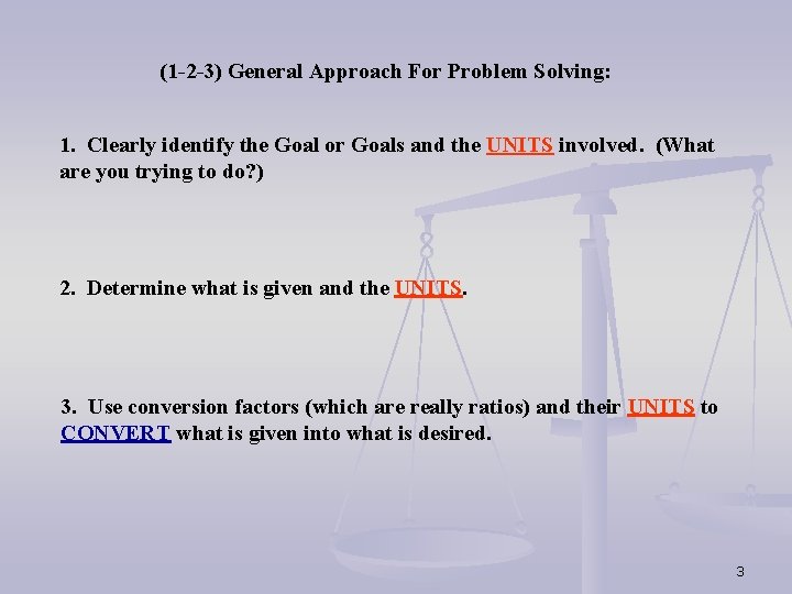 (1 -2 -3) General Approach For Problem Solving: 1. Clearly identify the Goal or