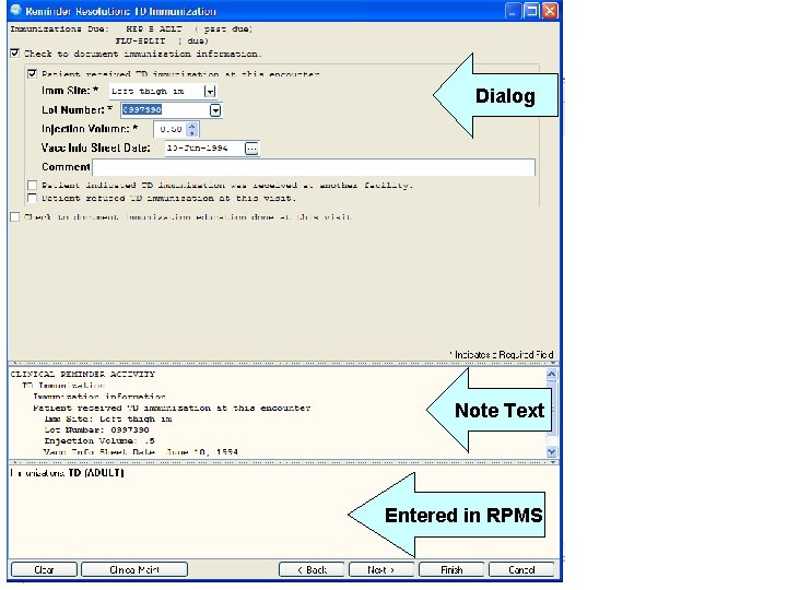 Dialog Note Text Entered in RPMS 