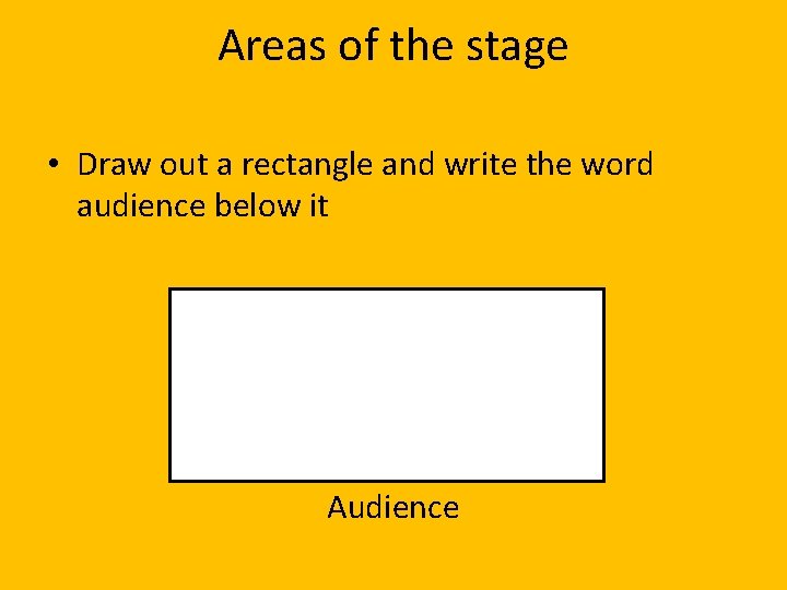 Areas of the stage • Draw out a rectangle and write the word audience