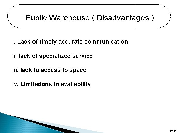 Public Warehouse ( Disadvantages ) i. Lack of timely accurate communication ii. lack of