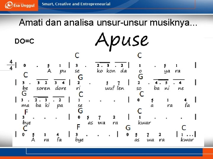 Amati dan analisa unsur-unsur musiknya. . . DO=C 4 4 