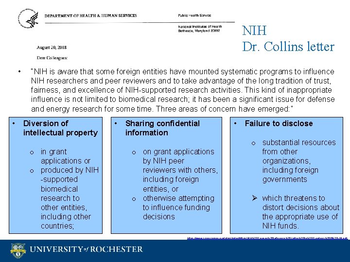 NIH Dr. Collins letter • • “NIH is aware that some foreign entities have NIH Dr. Collins letter • • “NIH is aware that some foreign entities have