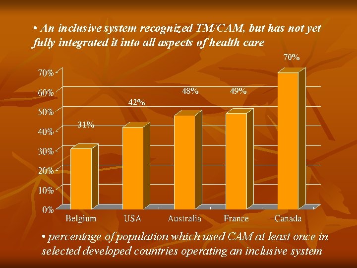 • An inclusive system recognized TM/CAM, but has not yet fully integrated it • An inclusive system recognized TM/CAM, but has not yet fully integrated it