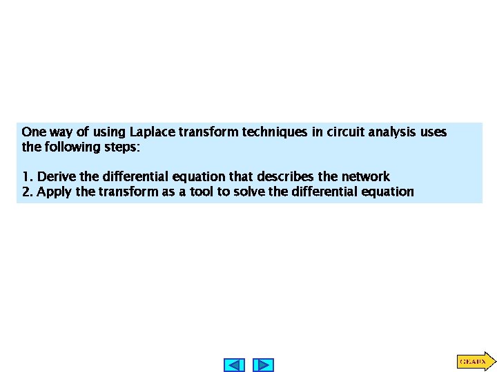 One way of using Laplace transform techniques in circuit analysis uses the following steps: