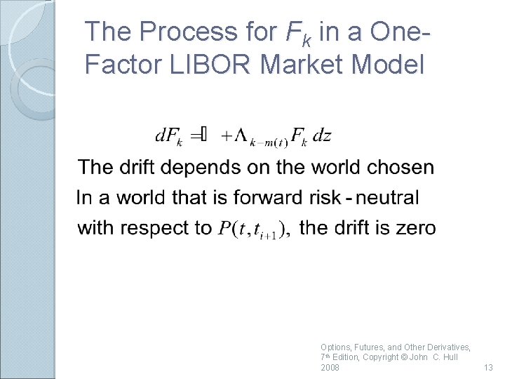 The Process for Fk in a One. Factor LIBOR Market Model Options, Futures, and