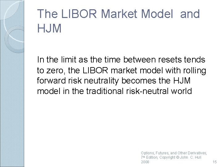 The LIBOR Market Model and HJM In the limit as the time between resets