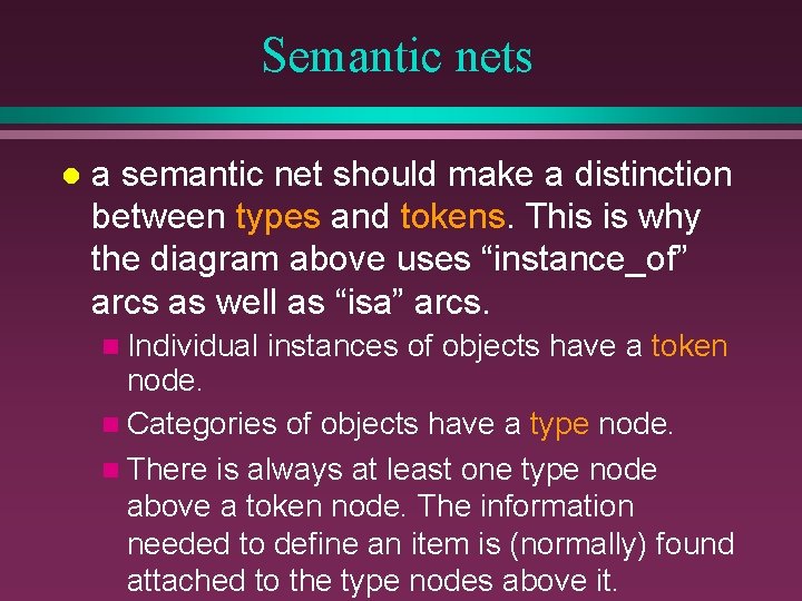 Semantic nets l a semantic net should make a distinction between types and tokens.