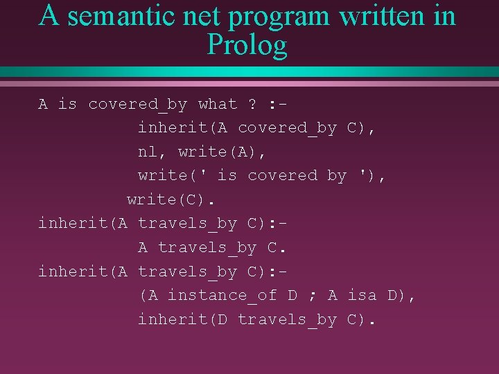 A semantic net program written in Prolog A is covered_by what ? : inherit(A