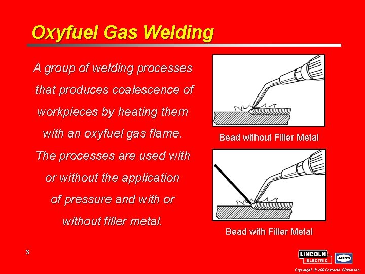 Oxyfuel Gas Welding A group of welding processes that produces coalescence of workpieces by