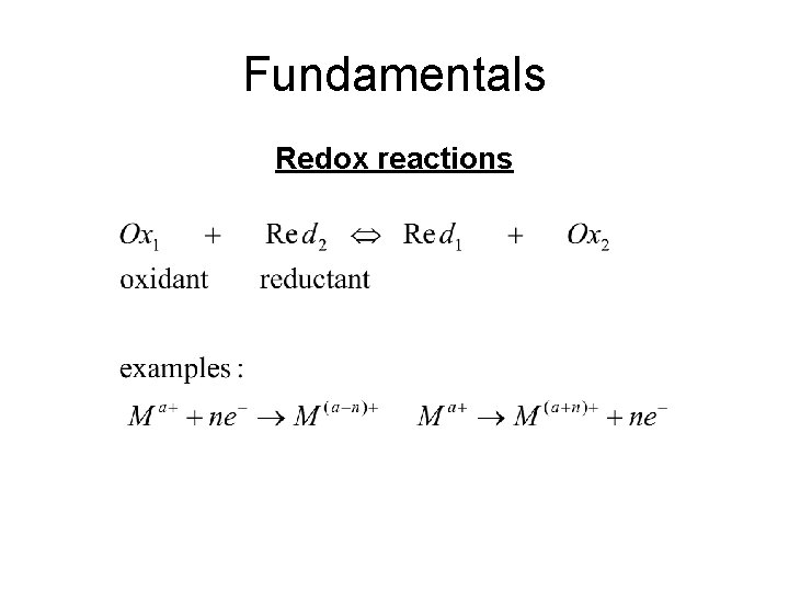 Fundamentals Redox reactions 