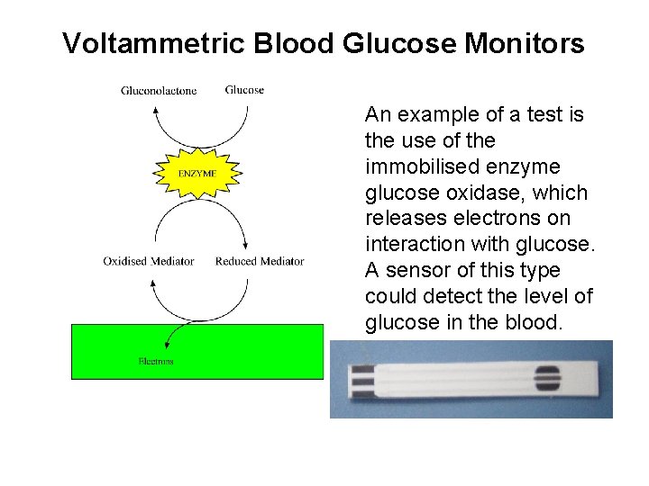 Voltammetric Blood Glucose Monitors An example of a test is the use of the
