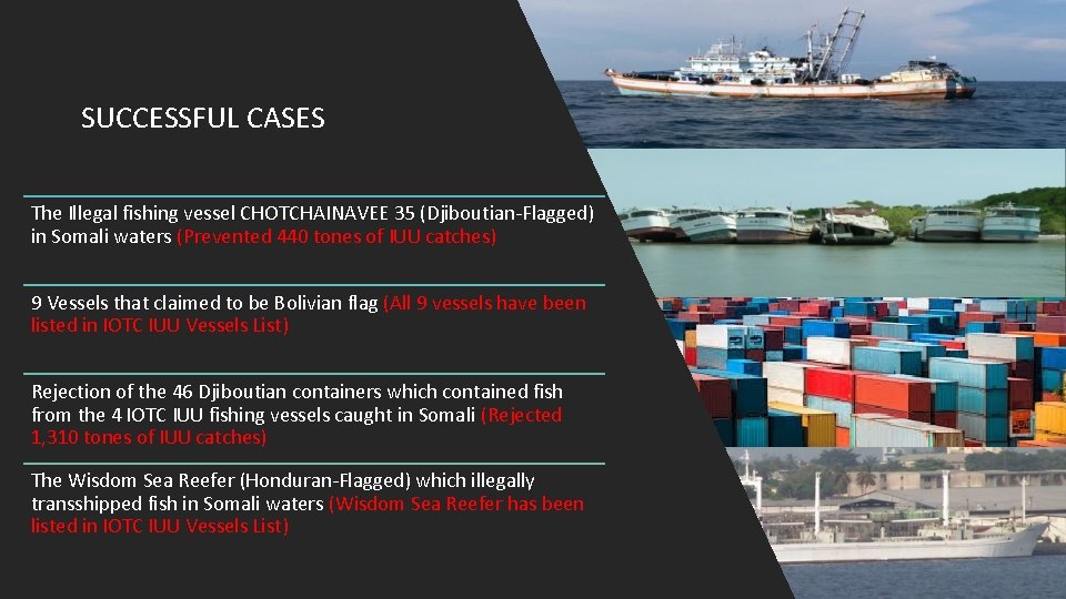 SUCCESSFUL CASES The Illegal fishing vessel CHOTCHAINAVEE 35 (Djiboutian-Flagged) in Somali waters (Prevented 440